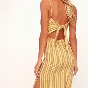 Amuse Society White Sands Yellow Striped Tie-Back Midi Dress Small
